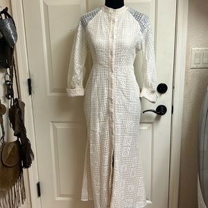 Dress, Cream Off White Button Down Long Sleeve Lace Dress, Size XS/2